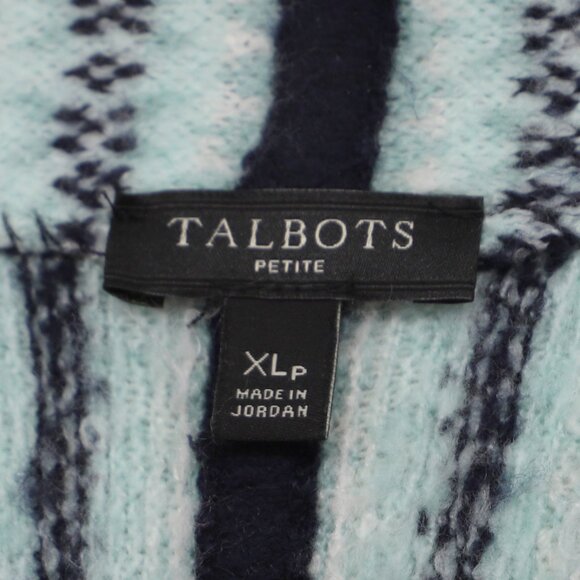 TALBOTS Fair Isle Open Front Cardigan Fuzzy Blue Black Stripes Size XLp - Picture 6 of 7
